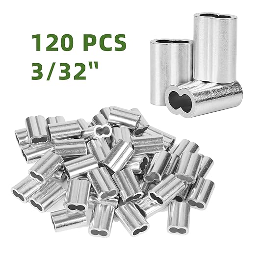 3/32" (120 PCS) Aluminum Wire Rope Sleeves, Crimping Loop Sleeve for 2.5mm Diameter Cable and Wire Rope, Double Barrel Crimp Sleeves Cable Ferrule for DIY, Fishing, Home & Crafts