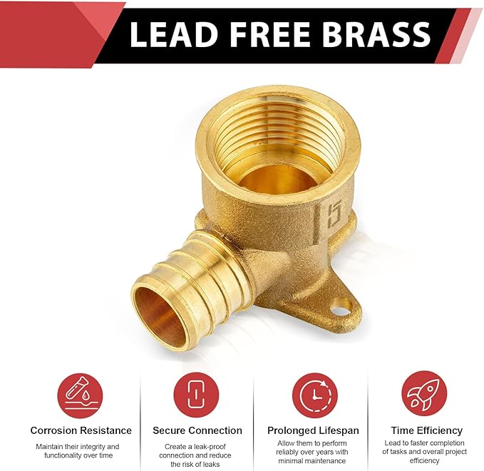 (Pack of 2) EFIELD Pex 3/4 Inch x 3/4 Inch Female NPT Drop-ear Elbow Barb Crimp Brass Fittings, ASTM F1807,(PEX1807169-2PCS)