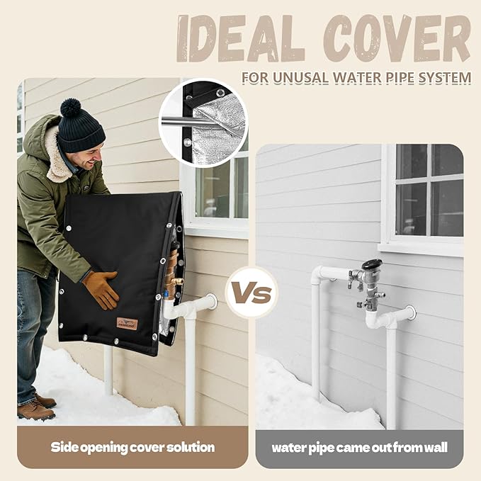 Backflow Preventer Insulation Cover - 3 Way Opening Pipe Insulation Cover for Irrigation Valve, Sprinkler Cover for Outside - Winter Freeze Protection Backflow Cover - 30" W x 24" H, Black