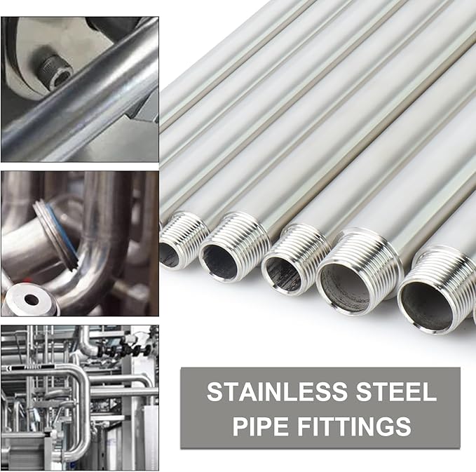 TAISHER 4PCS Stainless Steel Pipe Fittings, 1/4" NPT x 1/4" NPT Male Threaded, 12" Length Nipple Cast Pipe