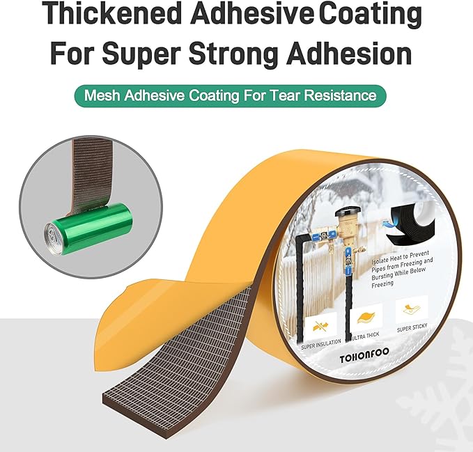 Pipe Insulation Tape, Foam Insulation Tape for Outdoor Pipes Winter Freeze Protection, Foam Pipe Insulation Wrap, Heat Tape for Water Pipes, Copper Pipes, PVC, AC Line, 3in x 15ft, Brown