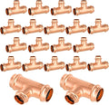 20-Pack GUOFIS Copper Press Tee,1" x 1" x 3/4" Tee Fittings for Copper Tube Connection with Stop(PRESS010-20Pack)