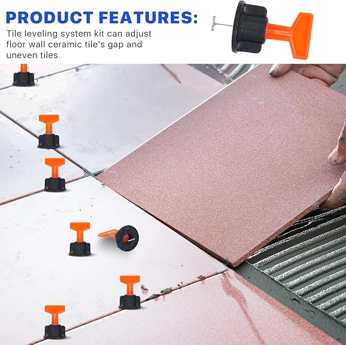 Reusable 1/16" Tile Leveling System Kit (300pcs) w/ 1500 1/8" Cross Spacers + 6 Wrenches & 40 Steel Pins - Professional Floor Installation Tools (300, 1/8)
