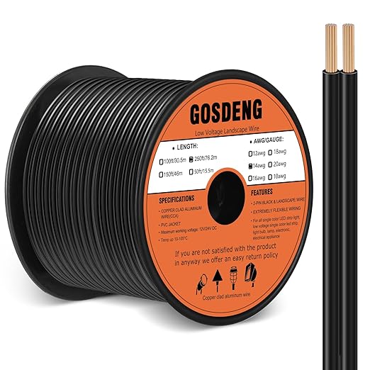 14/2 Low Voltage Landscape Wire 250FT Outdoor Landscape Lighting Cable 14 Gauge 2 Conductors Low Voltage Wire for Landscaping Lights,Copper Clad Aluminum Direct Burial