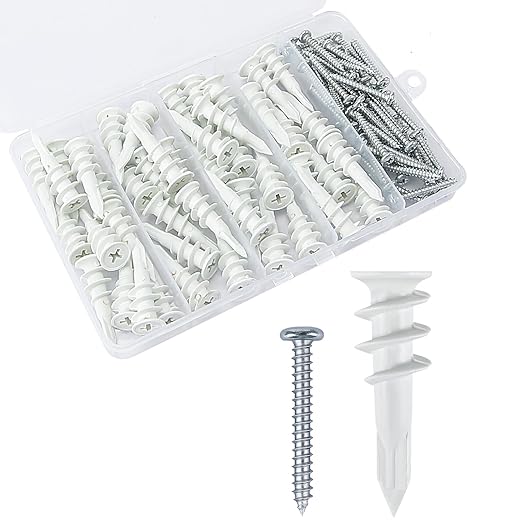100PCS Self Drilling Drywall Anchors and Screws kit,Heavy Duty #8 x 1-1/4”Wall Anchors for Drywall Holds Upto 80lbs, No Drill Hole Required with Dry Wall Screws and Anchors,Wall Anchors for Drywall
