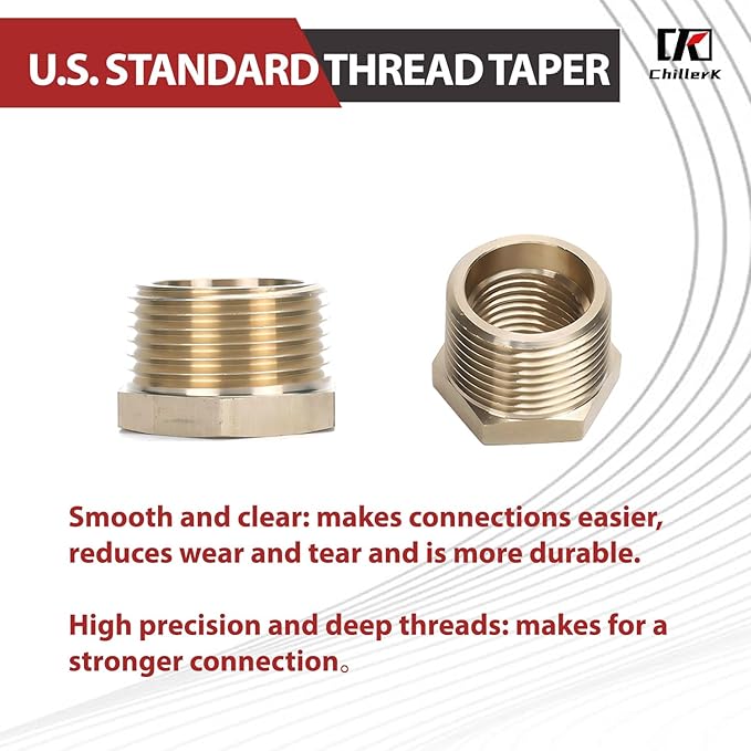 3/8" NPT Male Thread x 1/4" NPT Female Thread Brass Reducing Bushing (Pipe Fitting), 1200 PSI (Pack of 5)
