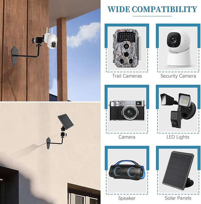 4-Pcs Camera Wall Mount Bracket,Heavy Duty 360 Camera Mount with 1/4 Inch Thread, Metal Security Camera Mount, Camera Holder for Surveillance Cameras, Solar Panels, Lights