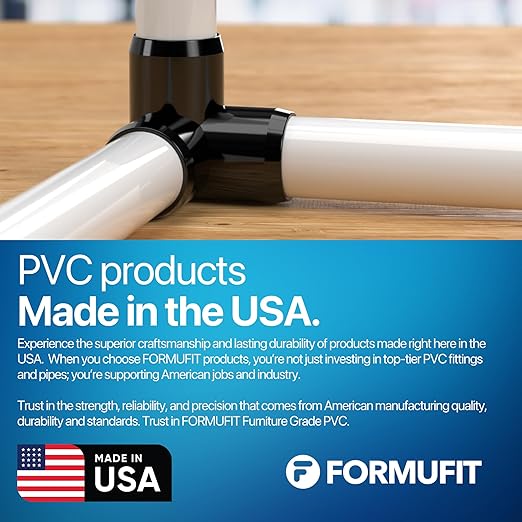 FORMUFIT 1-1/2” 3-Way Elbow Furniture Grade PVC Fitting in Black, Made in USA, UV-Resistant, Impact-Proof, 1.900” Actual Socket Diameter (Pack of 4)