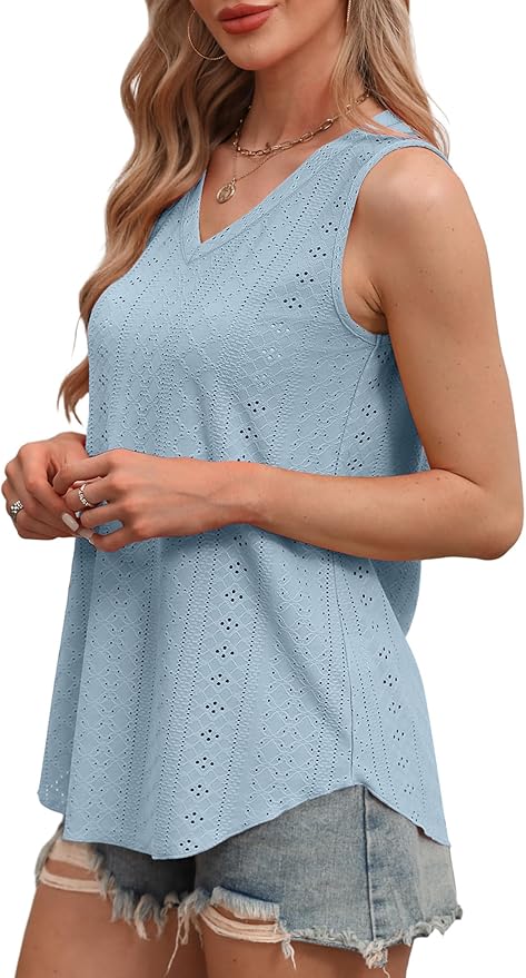 OFEEFAN Womens Tank Tops V Neck Sleeveless Flowy Loose Fit Basic Casual Summer Tops