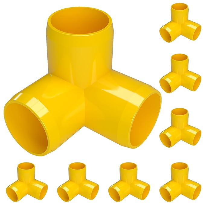 FORMUFIT 3/4” 3-Way Elbow Furniture Grade PVC Fitting in Yellow, Made in USA, UV-Resistant, Impact-Proof, 1.050” Actual Socket Diameter (Pack of 8)