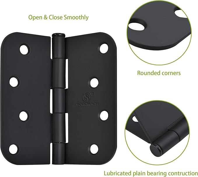 Door Hinge 4 Inch Interior Door Hinges Oil Rubbed Bronze Black 4 Inch Interior Hinges Flat Iron Hinge 4"x 4" Door Hardware 5/8" Radius - 12 Pieces