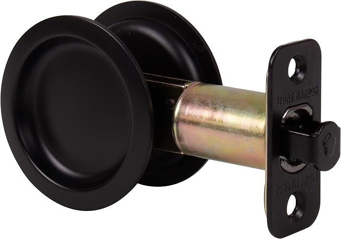 Stone Harbor Hardware Round Pocket Door Lock, Passage Function, 2-3/4" Backset, Matte Black