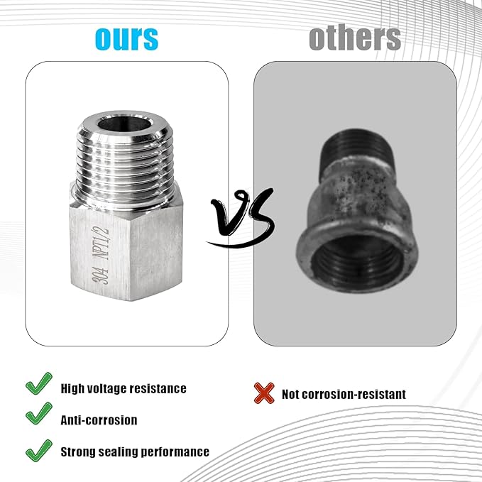2 pieces Npt1/2 Female to Npt1/2 Male Reducer,1/2NPT Fittings Water pipe Adapter, Fabricate of 304 Stainless Steel
