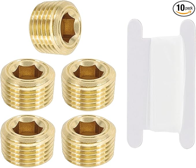 PATIKIL 1/8" NPT Male Pipe Plug Fitting, 10Pcs Brass Hex Counter Sunk Plug Brass Male Connector Socket for Closing the End of Pipe Industrial Machinery Fittings