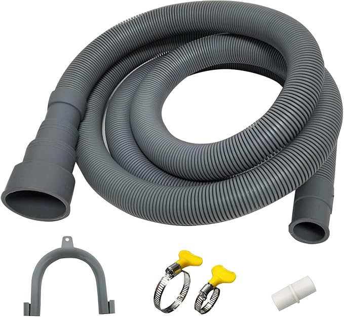 Washing Machine Drain Hose, Drain Extension Kit, Dishwasher Floor Drain Pipe, Equipped With A White Extension, Two Hose Clamps, And A U-Shaped Fixed Hook (6.5FT)