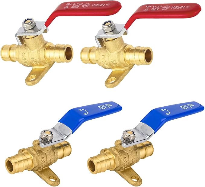 4-Pack Foskan Brass PEX-A Expansion Drop Ear Full Port Ball Valve, 1/2" Shut-off Valve for Hot and Cold Water Distribution(Blue and Red)