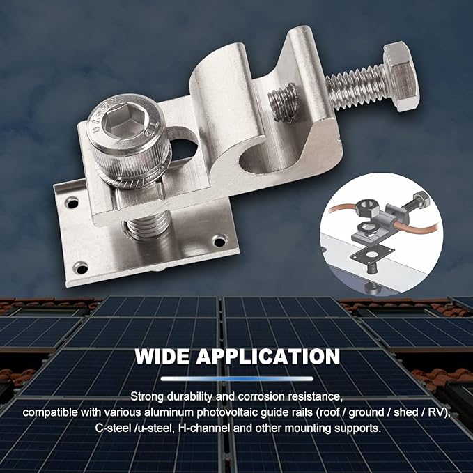 8Sets Solar Panel Photovoltaic Bolt-On Coupling Earthing Ground Lug Cable Clamp Ground Clamp with Lay in Lug for Bare Wire and Pipe