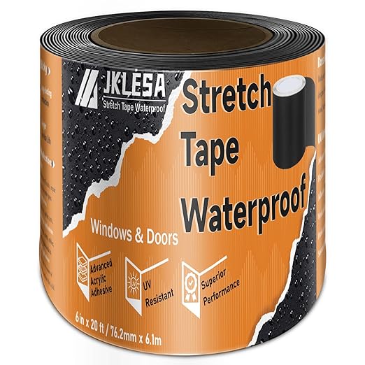 Stretch Tape for Windows & Doors, 6" x 20' Roll UV Resistant Flashing Tape Waterproof, Self-Adhesive Flashing Tape for Windows, Weather Window Tape with Advanced Acrylic Adhesive, Black (1, 6" x 20')