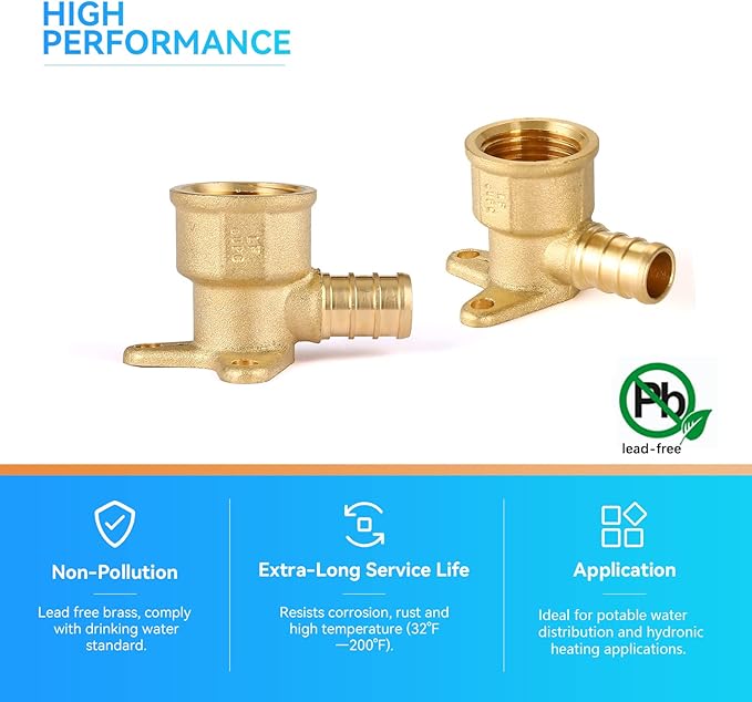 PEX Fitting 3/4" Drop Ear Elbow,5Pack Pex 3/4 Inch x 3/4 Inch Female NPT Drop Ear Elbow,PEX F1807 Crimp Brass Fittings(PEX1807169-5Pack)