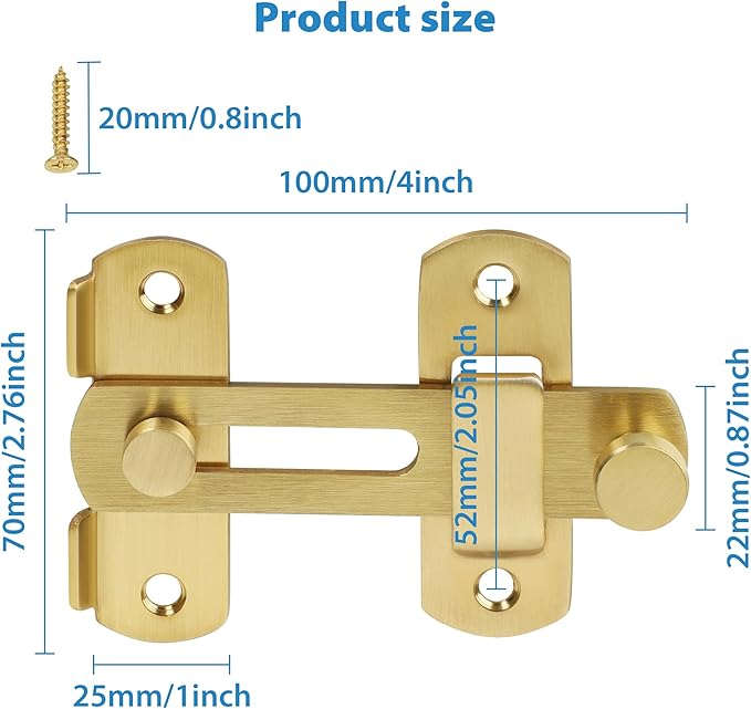 Alise 4 inch Heavy Duty Flip Latch Gate Latches, Safety Door Lock for Barn Wood Fence Sliding French Doors,SUS304 Stainless Steel Gate Hardware Gold Finish,MS9500-G