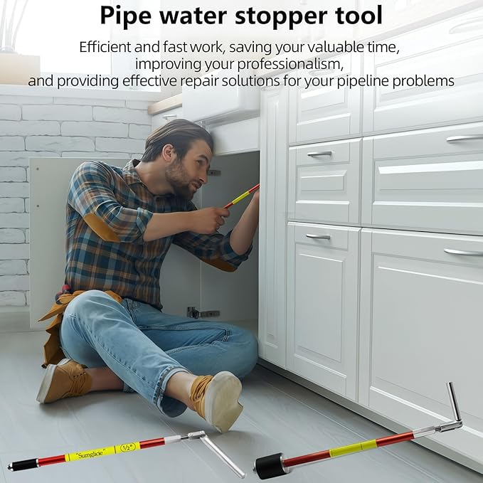 Plumbing Plug Tool, Water Stopper for Pipes 1/2" PVC Copper Steel Pipes, expansion range 1.2 to 2cm, No Draining Needed Fast Leak Repair up to 65 PSI, with replacement gaskets nuts EPDM Kit