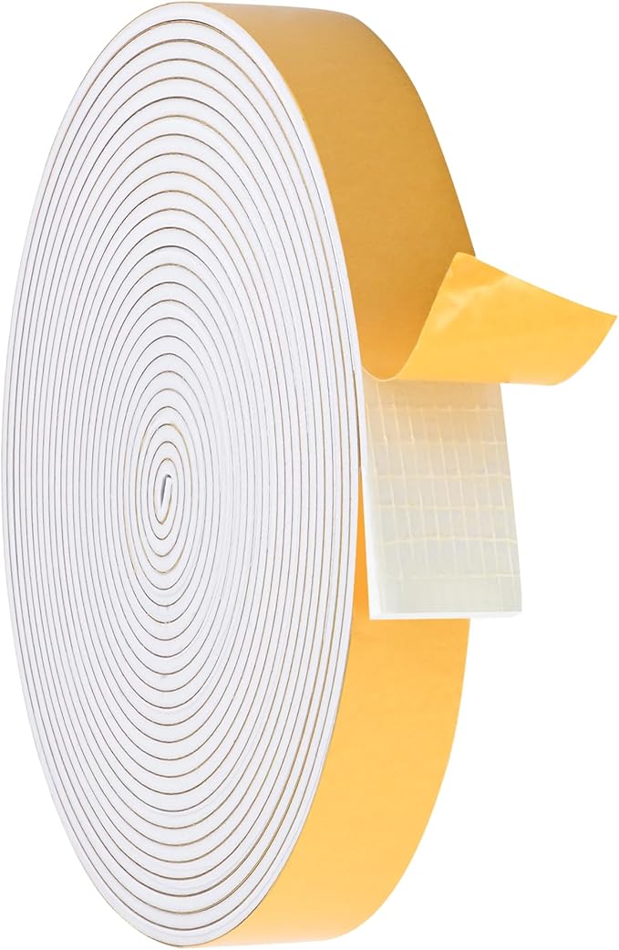 ToLanbbt White Door Window Weather Stripping Self Adhesive Foam Tape High Density Foam Sealing Strip Window Insulation Weatherproof Gasket Tape for Doors and Windows (1/2" W X 1/8" T X 26')