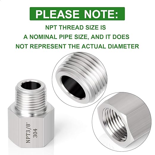 TAISHER 5PCS Forging of 304 Stainless Steel Fitting, Reducer Adapter, 3/8-Inch Male Pipe x 3/8-Inch Female Pipe