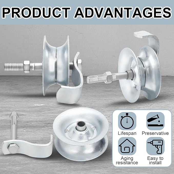 Pasimy 4 Pcs 5'' Sliding Gate Roller Galvanized Steel Pipe Track Roller Gate Hardware Kit for 1 5/8" Pipe Track Fence