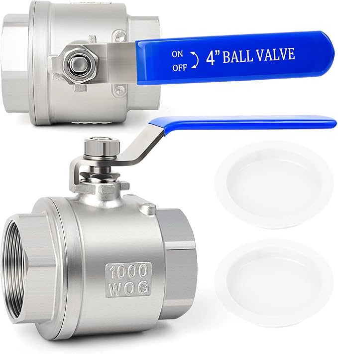 TAISHER 1PCS 4" FNPT Heavy Duty Full Porat Ball Valve 304 Stainless Steel with Blue Handles