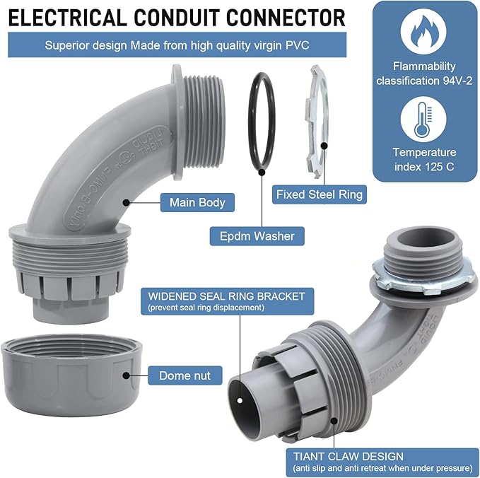DWALE Liquid-Tight Conduit and Connector Kit,Flexible Non Metallic Liquid Tight Electrical Conduit,1-1/2inch50ft Electrical Conduit Kit,with 4Straight and 3 Angle Fittings Included,1-1/2 in. Dia