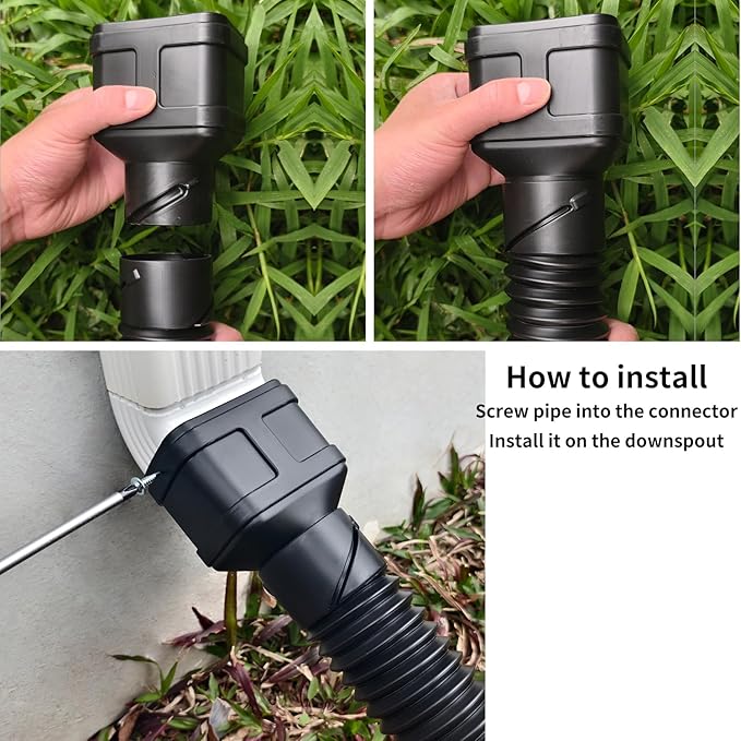 16.5ft Long Downspout Extender, 3.1" OD Gutter Downspout Extensions Pipe for 3"×4" and 2"×3" Downspout, Inside Diameter 2.6 Inches, Flexible Pipe Stretched Length 16.5ft, Black,1-Pack