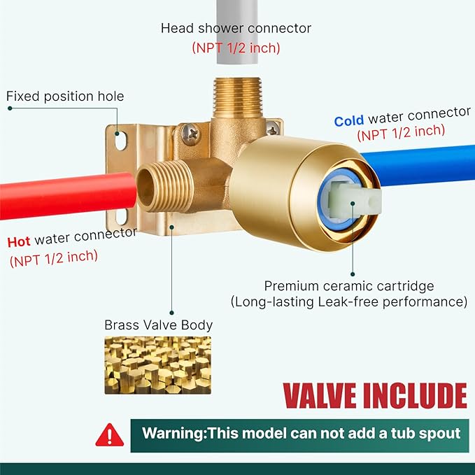 Heyalan Shower Faucet Set Square Stainless Steel Bathroom Rainfall Shower System One Handle Single Function Shower Trim Kit with Rough-in Valve Male Thread,Ceiling Mount,12 Inch,Brushed Gold