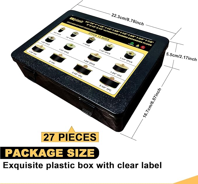 Siptenk 27pcs Expandable Freeze Rubber Plugs Assortment Kit, 13 Sizes Automotive Frost Expansion Plug Fit Hole 3/4" to 2-3/8" (19mm - 60mm)