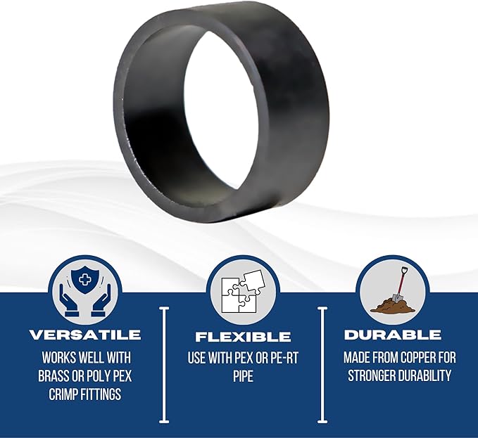 XFITTING 3/8 Inch Copper Pex ring Black Oxidized Surface, 25 Pieces