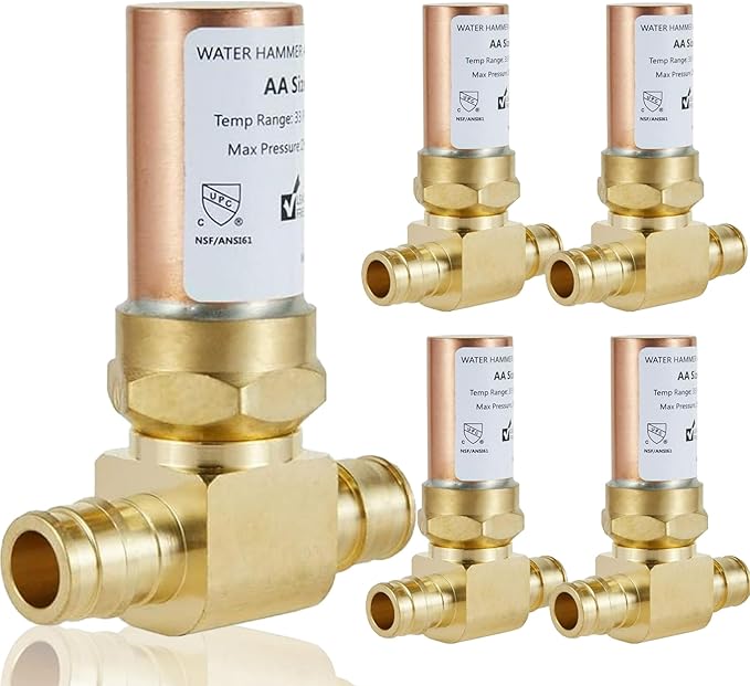 Water Hammer Arrestor,1/2Inch Tee Copper Water Arrestor,Pex-A Expansion Connection(5PACK,Copper Arrestor)(HAMMER008-5Pack)