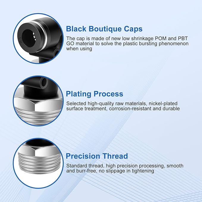 10 Pcs Push to Connect Fittings 1/4 Inch Tube OD x 1/2 Inch NPT Thread Pneumatic Male Elbow Quick Connect Air line fittings