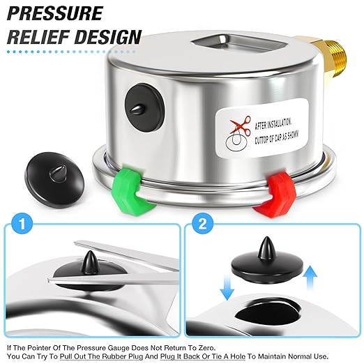 MEANLIN MEASURE 0~15Psi Black Stainless Steel Pressure Gauge, Glycerin Filled 1/8" NPT 1.5" FACE DIAL, Liquid Filled Pressure Gauge WOG Water Oil Air Lower Mount (with 2PCS Snaps)
