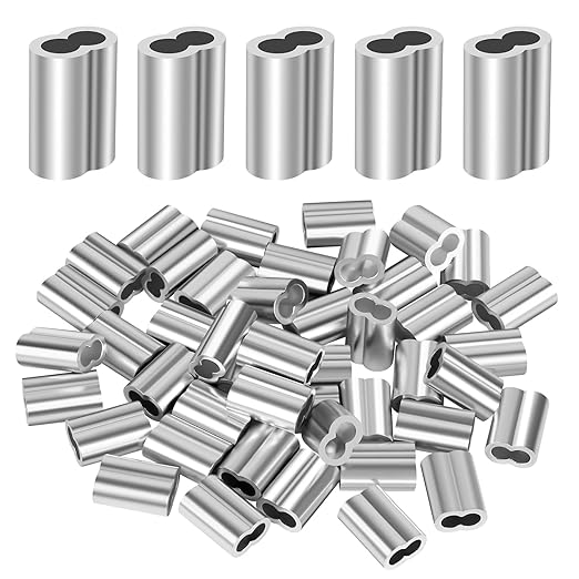 3/16"(5mm) Aluminum Crimping Loop Sleeve, Wire Rope Sleeve, Cable Crimps Sleeves, Cable Ferrules for Wire Rope and Cable Line End, 50 PCS
