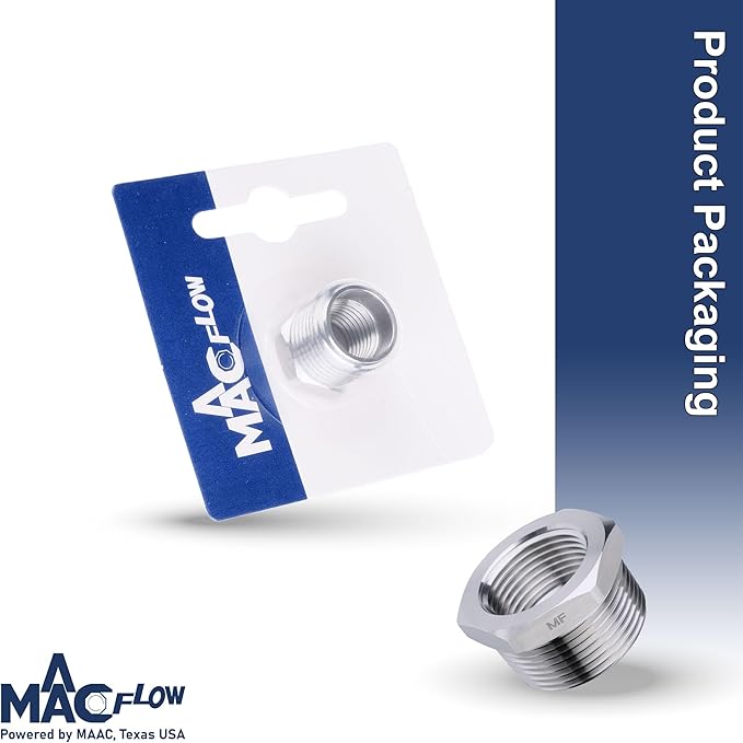 MAACFLOW Stainless Steel 3/8" Male NPT to 1/4" Female NPT Adapter Reducer Hex Bushing (Thread OD 0.65" - ID 0.44") (Pack of 1)