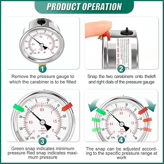 -30inHG-30PSI Stainless Steel Liquid Filled Pressure Gauge, 2.5" Dial Size, 1/8" NPT Lower Mount, for Tube, Water Pump, Gas, Liquid, Pressure Test (with Range Mark Pointer)