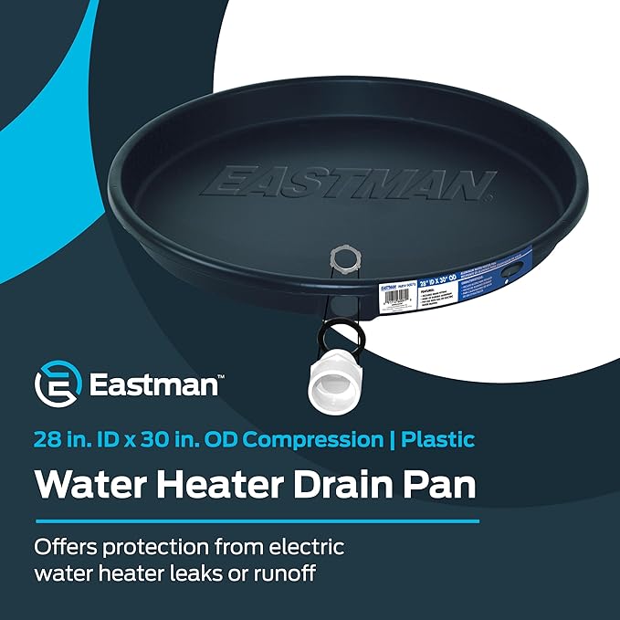 Eastman Water Heater Drain Pan with PVC Fittings, 28 Inch ID x 30 Inch OD Compression, 60078