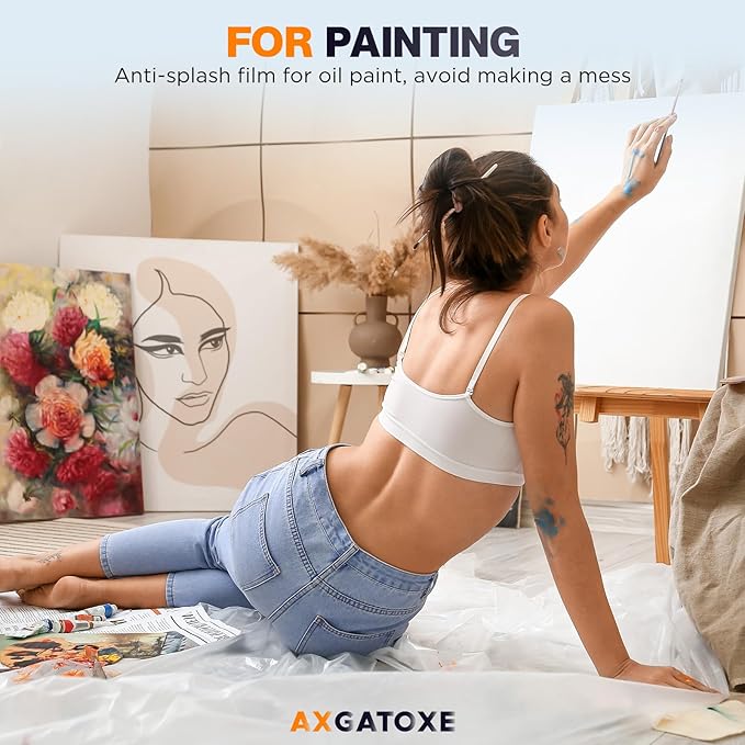 12 x 9 Ft Plastic Drop Cloths-1 Mil(1-Pack - Disposable Painter's Sheeting & Tarps for Painting, Waterproof Furniture/Couch/Floor Protection