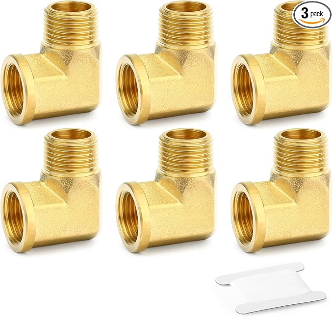 3PCS 1/8" Npt Male to Female 90 Degree Brass Pipe Fittings Barstock Street Elbow, 1/8" Npt Male x 1/8" Npt Female for oils, fuels, gases and liquids