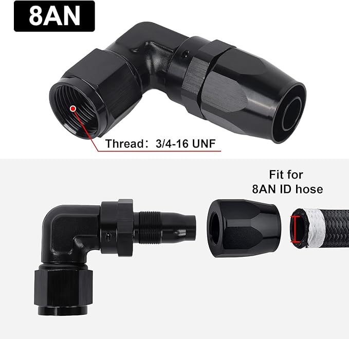 EVIL ENERGY 8AN Hose End Fitting 90 Degree Swivel Low Profile Forged Aluminum for CPE Braided Line