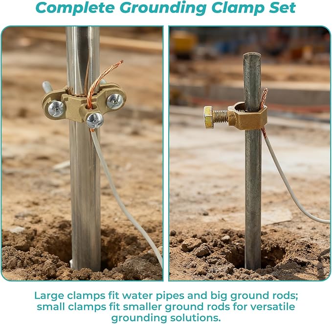 Copper Ground Clamp Set, Includes Grounding Rod (1/2”-5/8”) & Pipe/Conduit Clamp (1/2”-1”)