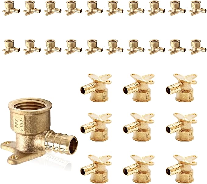 (30-Pack) PEX Fittings, Pex 1/2" x 1/2" Female Threaded NPT Drop Ear Elbow Adapter, Brass Crimp Fittings, for PEX Tubing Pipe Plumbing, ASTM F1807(PEX1807159-30Pack)