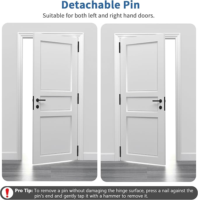 6 Pack Matte Black Door Hinges 4 Inch, Exterior Door Hinges with 5/8" Radius & Square Corners, Removable Pin, Perfect for Heavy-Duty Front & Back Door, Anti-Rust & No Squeaks