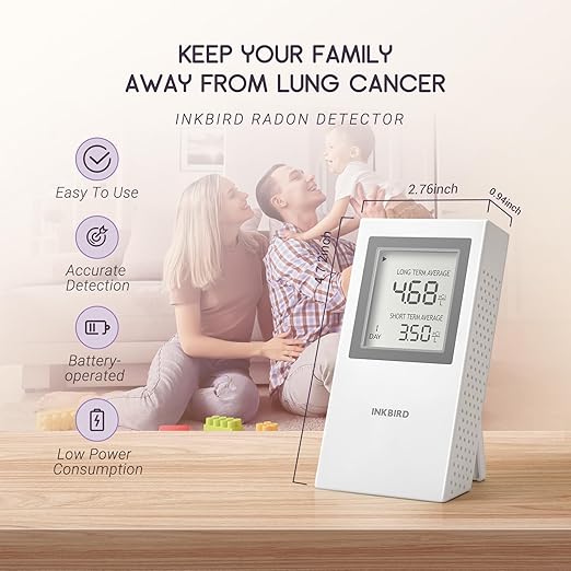 INKBIRD Portable Radon Detector, Home Radon Meter, US Version-Pci/L, Short-Term and Long-Term Monitoring, Battery Included (INK-RD1-W)