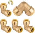 5-Pack HeSun Pushfit 90 Degree Elbow, 1/2"x1/2" Push to Connect Plumbing Fittings with Disconnect Clip, Brass Push-fit Fittings for PEX, Copper, CPVC, PE-RT Pipes(PF042-5)