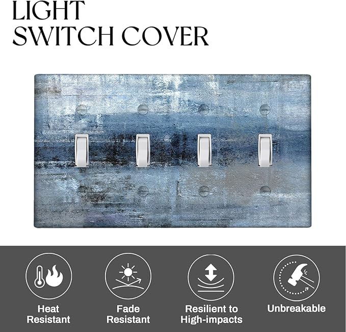 Blue Grey Light Switch Cover 4 Gang Toggle Decorative Wall Switch Plates Abstract Art Wallplates for Kitchen Outlets Cover Bedroom Decor
